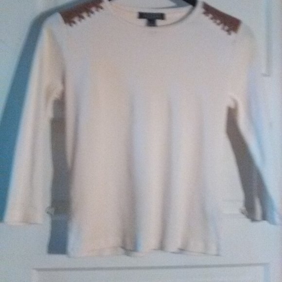 Lauren Ralph Lauren Petite Ribbed Top with Faux Suede Braid Detail - Picture 1 of 6
